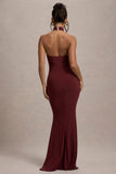 Arietta Port High-Neck Ruched Fishtail Maxi Dress