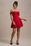 Minimoiselle Red Bow Bardot Mini Dress With Puff-Ball Skirt