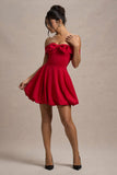 Minimoiselle Red Bow Bardot Mini Dress With Puff-Ball Skirt