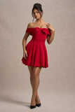 Minimoiselle Red Bow Bardot Mini Dress With Puff-Ball Skirt