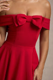Minimoiselle Red Bow Bardot Mini Dress With Puff-Ball Skirt