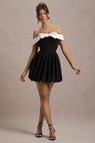 Minimoiselle Black & White Bow Bardot Mini Dress With Puff-Ball Skirt
