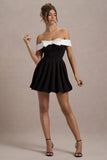 Minimoiselle Black & White Bow Bardot Mini Dress With Puff-Ball Skirt