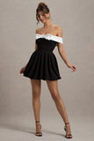 Minimoiselle Black & White Bow Bardot Mini Dress With Puff-Ball Skirt