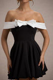 Minimoiselle Black & White Bow Bardot Mini Dress With Puff-Ball Skirt