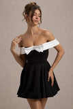 Minimoiselle Black & White Bow Bardot Mini Dress With Puff-Ball Skirt