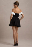Minimoiselle Black & White Bow Bardot Mini Dress With Puff-Ball Skirt