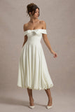 Calliopia Cream Bow Bardot Midi Dress With Puff-Ball Skirt