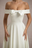 Calliopia Cream Bow Bardot Midi Dress With Puff-Ball Skirt