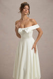 Calliopia Cream Bow Bardot Midi Dress With Puff-Ball Skirt