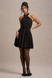 Klytie Black Halter-Neck Mini Dress With Puff-Ball Skirt