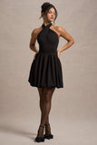 Klytie Black Halter-Neck Mini Dress With Puff-Ball Skirt