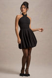 Klytie Black Halter-Neck Mini Dress With Puff-Ball Skirt