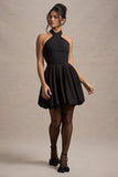 Klytie Black Halter-Neck Mini Dress With Puff-Ball Skirt