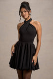 Klytie Black Halter-Neck Mini Dress With Puff-Ball Skirt