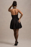 Klytie Black Halter-Neck Mini Dress With Puff-Ball Skirt
