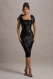 Solaria Black Sequin Midi Dress With Bow Straps