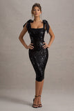 Solaria Black Sequin Midi Dress With Bow Straps