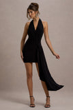 Sidney Black Plunge-Neck Draped Wrap Mini Dress