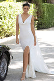 A Toast White Split Maxi Dress With Draped Cape