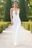 Julia White Extreme Plunge Cut Out Wide Leg Jumpsuit