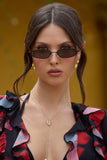 Drew Otra Black Metal Thin Rectangular Sunglasses