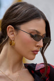 Drew Otra Black Metal Thin Rectangular Sunglasses