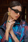 Kai Otra Black Thin Rectangular Sunglasses
