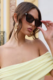 Seva Otra Black Rounded Slim Cat Eye Sunglasses