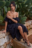 Vista Black Broderie Ruffled Tiered Maxi Skirt
