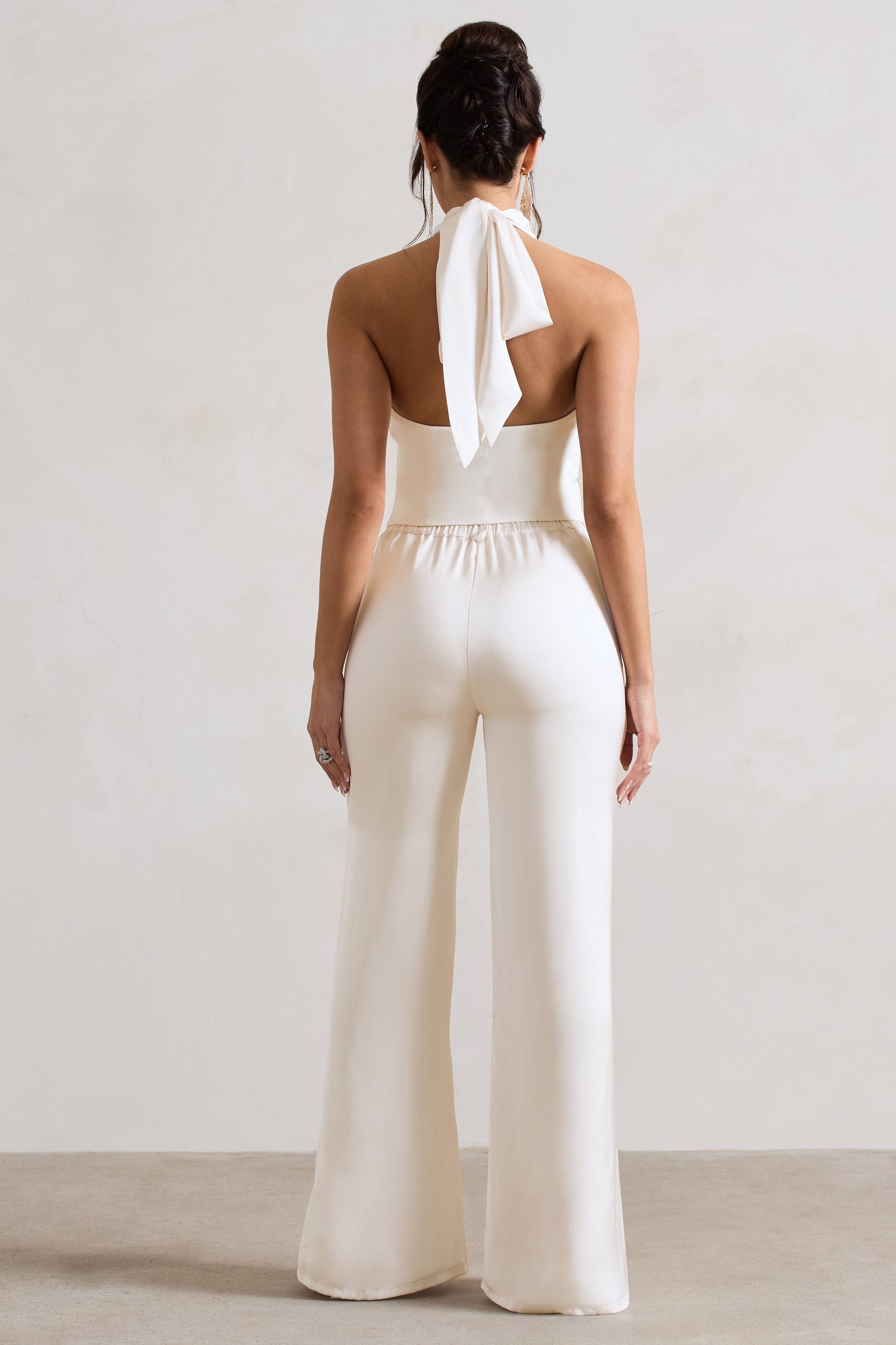 Your Way Cream Satin Wide-Leg Trousers