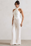 Your Way Cream Satin Wide-Leg Trousers