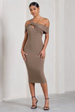 Chain Reaction Mocha Strappy Asymmetric Bodycon Midi Dress