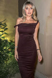 Salome Chocolate Brown Twisted Asymmetric Midi Dress