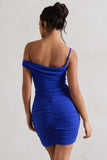 Front Page Royal Blue Ruched Asymmetric Bodycon Mini Dress