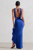 La Belle Blue Ruffle Maxi Skirt With Thigh Split