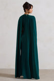 Padma Bottle Green Draped Maxi Dress With Cape Sleeves