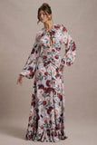 Althena Cream Floral Print Balloon-Sleeve Maxi Dress