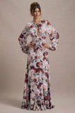 Althena Cream Floral Print Balloon-Sleeve Maxi Dress