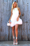 Raise A Glass White A-Line Mini Dress With Tulle Hem