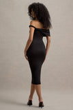 Skye Black Twisted Bardot Midi Dress