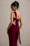 Venetia Burgundy One-Shoulder Tie-Back Maxi Dress
