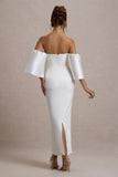Dalani White Corset Maxi Dress With Satin Puff Sleeves