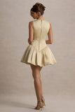 Bramble Ivory Satin Square-Neck Puffball Mini Dress
