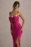 Emmalou Hot Pink Strappy Split Maxi Dress With Bow