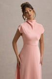 Velma Light Pink Satin Midi Dress With Draped Hem