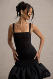 Jacque Black Drop-Waist Midi Dress With Volume Hem