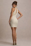 Orinthia Champagne High-Neck Mini Dress With Wrap Detail
