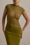Asia Green Sheer Short-Sleeve Draped Maxi Dress