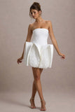 Orchid Oasis White Bandeau Mini Dress With Puff Floral Hem